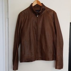 Burberry brown leather motorcycle jacket
